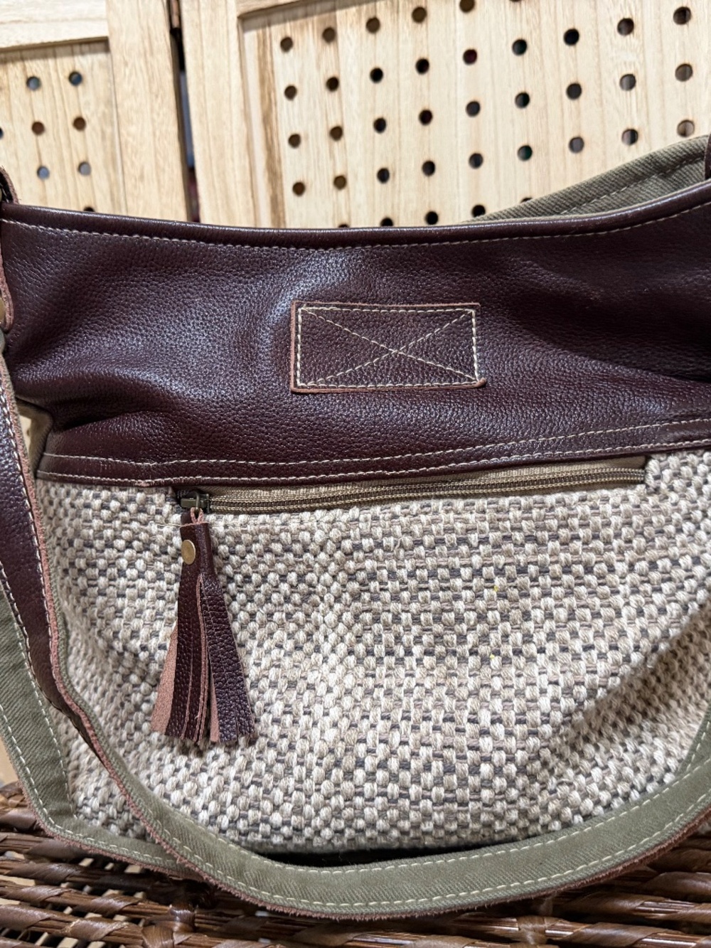 Myra Bag Woven Canvas & Leather Boho Slouch Crossbody Purse - Picture 6 of 12